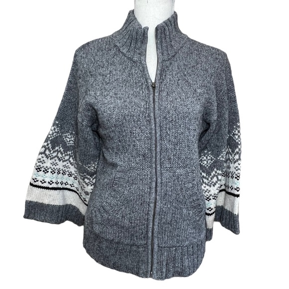 💥2/$15 NWT Old Navy grey white kimono sleeve cotton wool fair isle sweater sz S - Picture 3 of 13